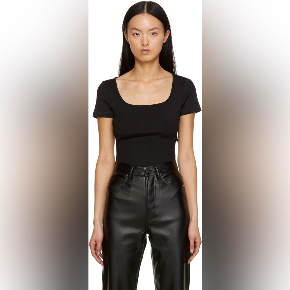 Anine Bing Janelle Black Scoop Neck Women's Bodysuit Large